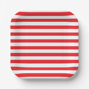 Classic Thick Red and White Horizontal Striped  Paper Plate