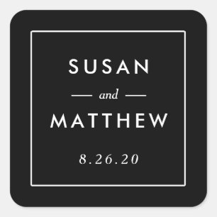 Classic Thin Border Custom Wedding Sticker, Black Square Sticker