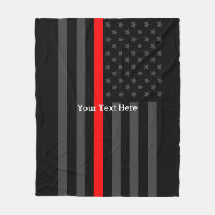 Classic Thin Red Line Personalized Black US Flag Fleece Blanket
