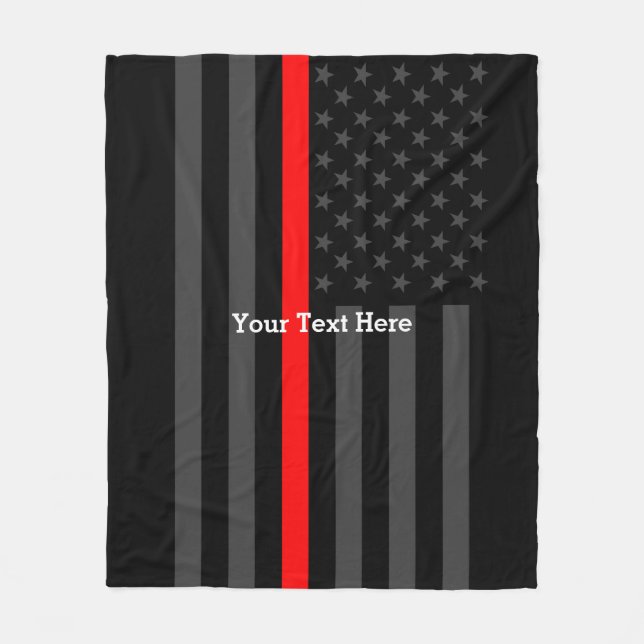 Classic Thin Red Line Personalized Black US Flag Fleece Blanket (Front)