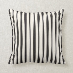 Classic Ticking Stripe Pattern Black and Cream Throw Pillow