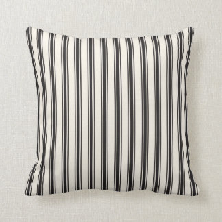 Classic Ticking Stripe Pattern Black and Cream Throw Pillow