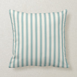 Classic Ticking Stripe Pattern Green and Cream Throw Pillow