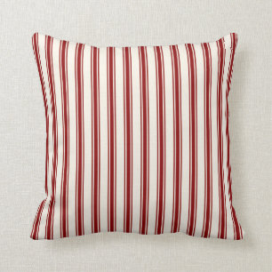 Classic Ticking Stripe Pattern Red and Cream Throw Pillow