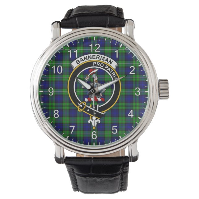 Classic Timeless Clan Bannerman Tartan Badge Plaid Watch (Front)
