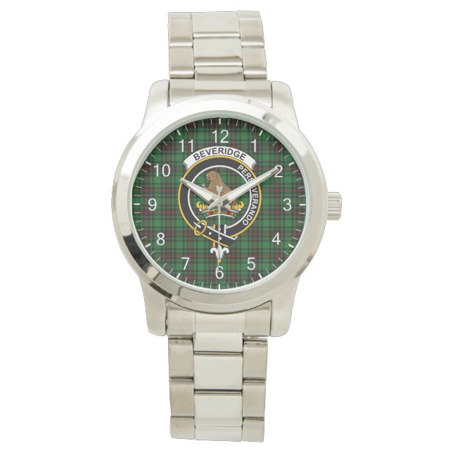 Classic Timeless Clan Beveridge Tartan Badge Plaid Watch (Front)