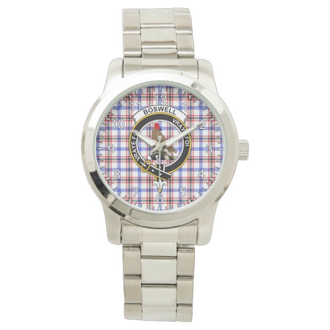 Classic Timeless Clan Boswell Modern Tartan Badge  Watch (Front)