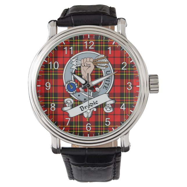 Classic Timeless Clan Brodie Red Tartan Badge Watch (Front)