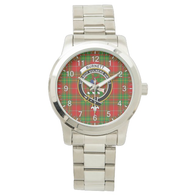 Classic Timeless Clan Burnett Tartan Badge Plaid Watch (Front)