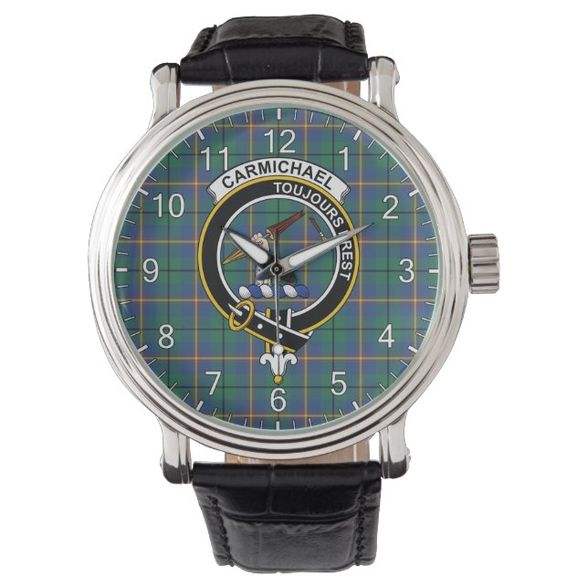 Classic Timeless Clan Carmichael Ancient Tartan Ba Watch (Front)