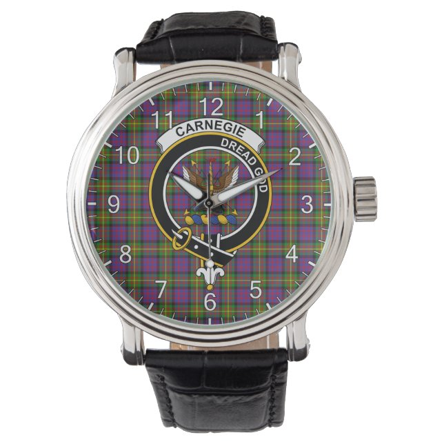 Classic Timeless Clan Carnegie Tartan Badge Plaid  Watch (Front)