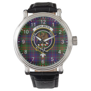 Classic Timeless Clan Chalmers Tartan Badge Plaid Watch