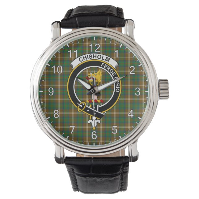 Classic Timeless Clan Chisholm Hunting Tartan Badg Watch (Front)