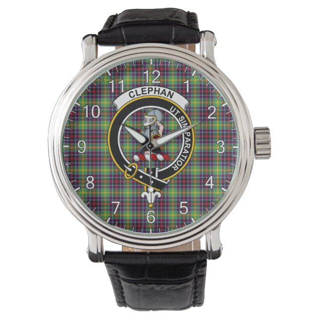 Classic Timeless Clan Clephane Tartan Badge Plaid  Watch (Front)