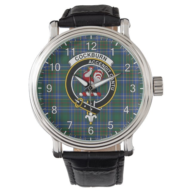 Classic Timeless Clan Cockburn Ancient Tartan Badg Watch (Front)
