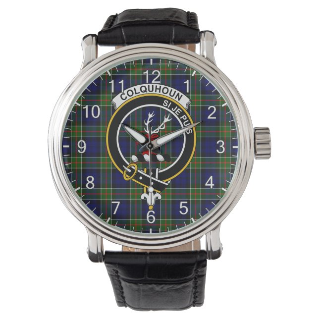 Classic Timeless Clan Colquhoun Tartan Badge Plaid Watch (Front)