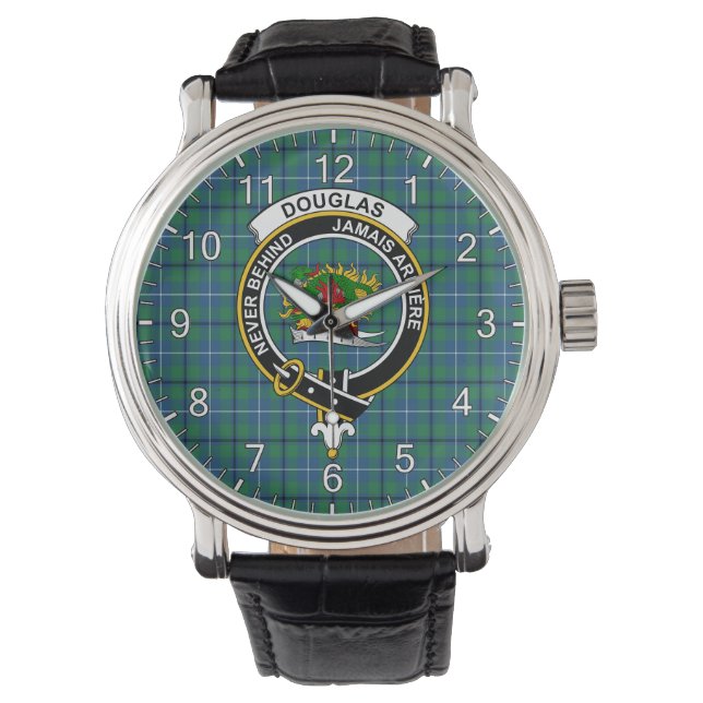 Classic Timeless Clan Douglas Ancient Tartan Badge Watch (Front)