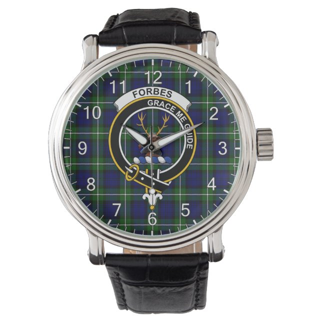 Classic Timeless Clan Forbes Tartan Badge Plaid Wa Watch (Front)