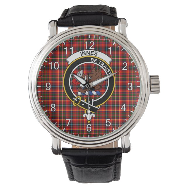 Classic Timeless Clan Innes Tartan Badge Plaid Watch (Front)