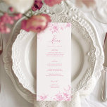 Classic Toile Pink Floral Wedding Table Menu<br><div class="desc">Pink Elegant Wedding Table Menu Cards Flat Menu Elegant Calligraphy Eat and Drink Wedding Menus | Simple Calligraphy Rustic Wedding Menus Wedding Menus,  Rustic Wedding Menu,  Floral Wedidng Menu,  Wedding Table Menu</div>