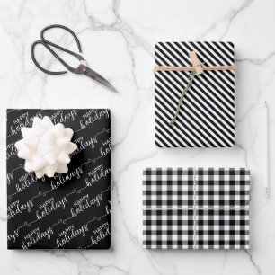 Classic Traditional Black And White Plaid Wrapping Paper Sheet