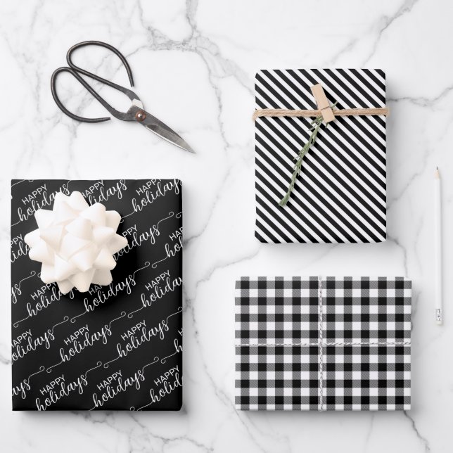 Classic Traditional Black And White Plaid Wrapping Paper Sheet (Front)