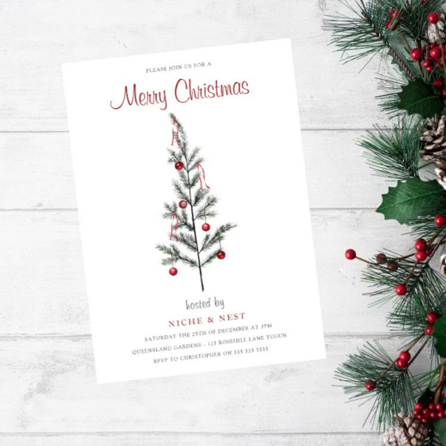 Classic Traditional Christmas Tree Xmas Party  Invitation (Creator Uploaded)