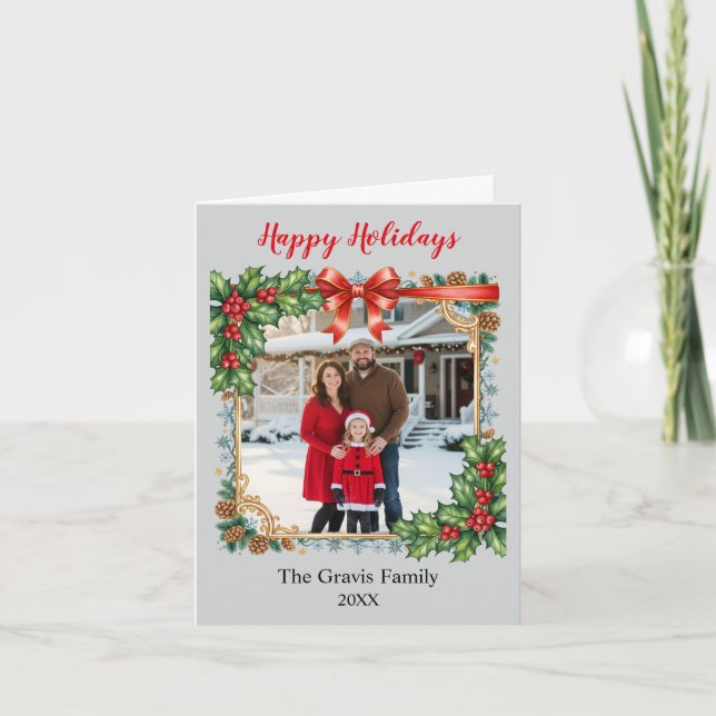 Classic Traditional Custom Family Photo Christmas Holiday Card (Front)