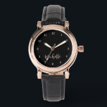 Classic Traditional Elegant Chic Rose Gold Watch<br><div class="desc">Elegant Black personalized watch, with a soft rose gold and script typography design. A classic chic fashion accessory to complete your outfit or look.</div>