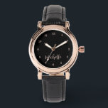Classic Traditional Elegant Chic Rose Gold Watch<br><div class="desc">Elegant Black personalized watch,  with a soft rose gold and script typography design. A classic chic fashion accessory to complete your outfit or look.</div>