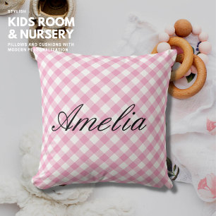 Classic Traditional Gingham Script Name Pillow