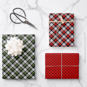 Classic Traditional Red Green Black White Gingham Wrapping Paper Sheet