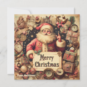 Classic traditional retro illustration Santa Claus Holiday Card