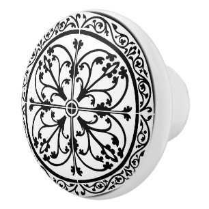 Classic Traditional Stylish Abstract Black & White Ceramic Knob