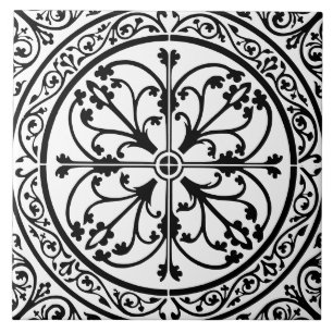 Classic Traditional Stylish Abstract Black & White Tile