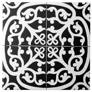 Classic Traditional Stylish Abstract Black & White Tile