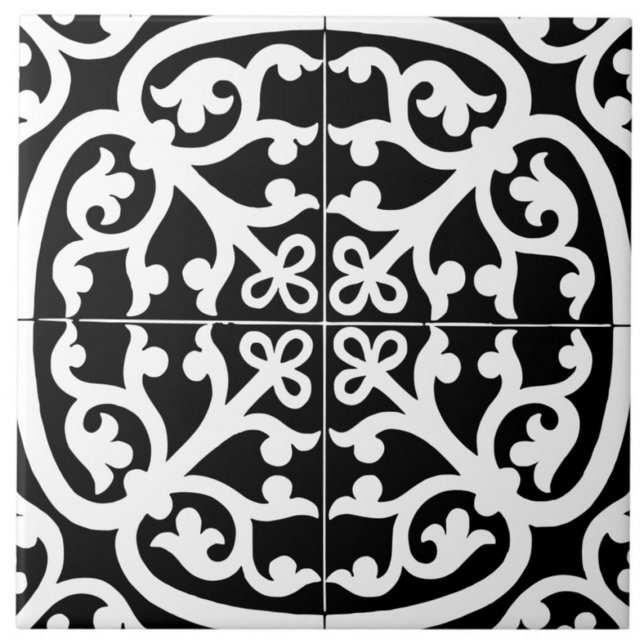 Classic Traditional Stylish Abstract Black & White Tile (tile)