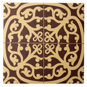 Classic Traditional Stylish Abstract Gold & Brown Tile