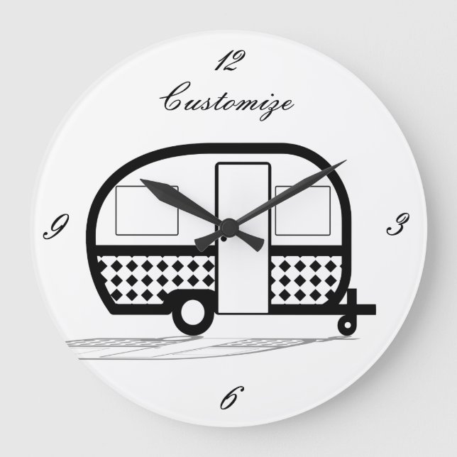 Classic Travel Trailer Caravan Thunder_Cove Large Clock (Front)