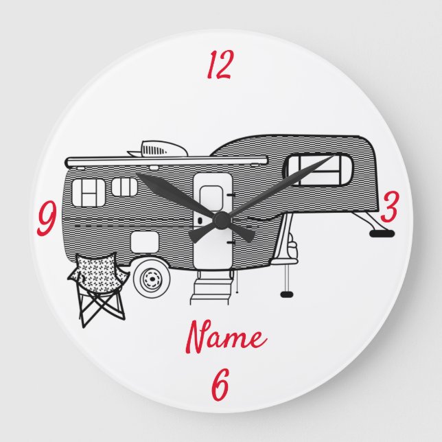 Classic Travel Trailer Caravan Thunder_Cove Large Clock (Front)