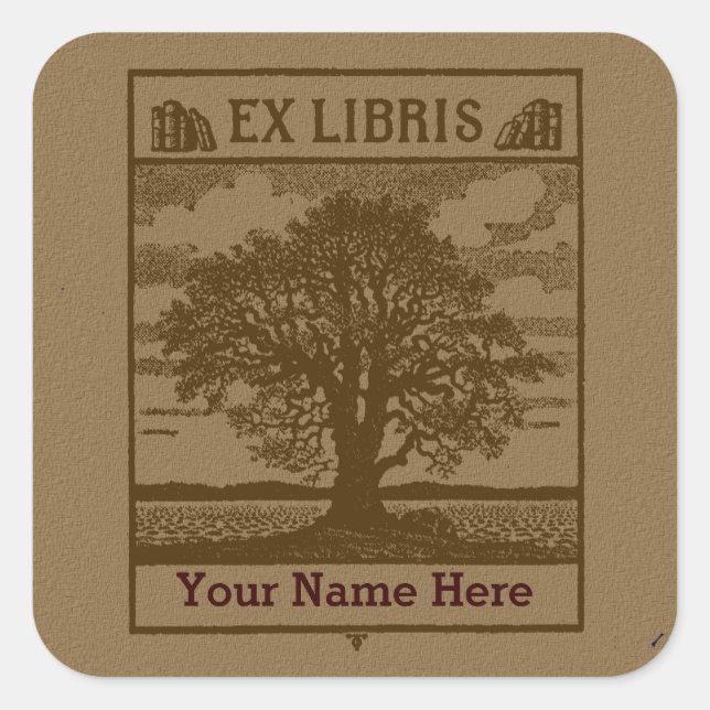 Classic Tree with Books Ex Libris Bookplate Square Sticker (Front)