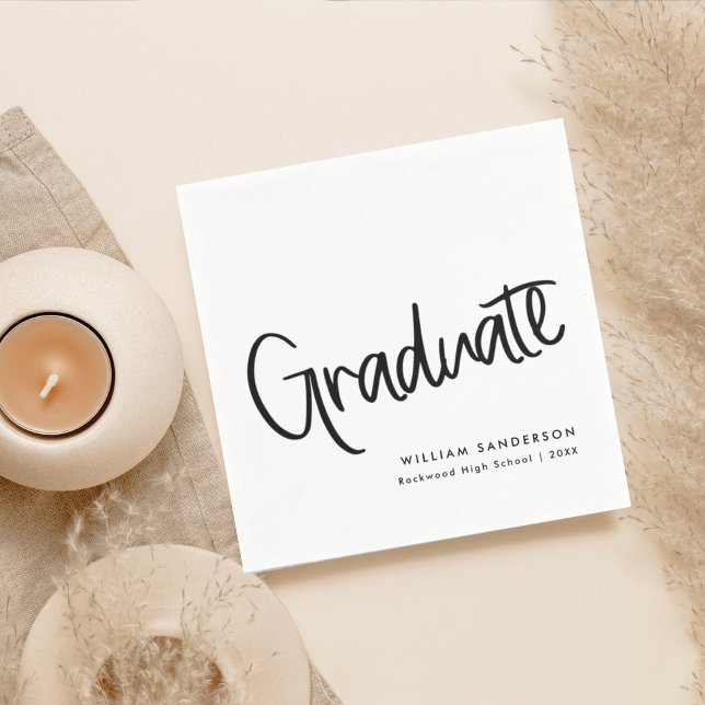 Classic Trendy Script Black & White Graduation Napkin (Creator Uploaded)