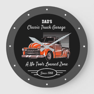 Classic Truck Garage Dad's Any Name Chevy Black   Large Clock