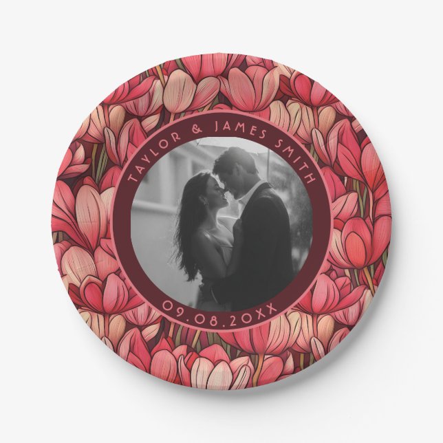 Classic Tulip Floral Plates For Wedding Keepsake (Front)