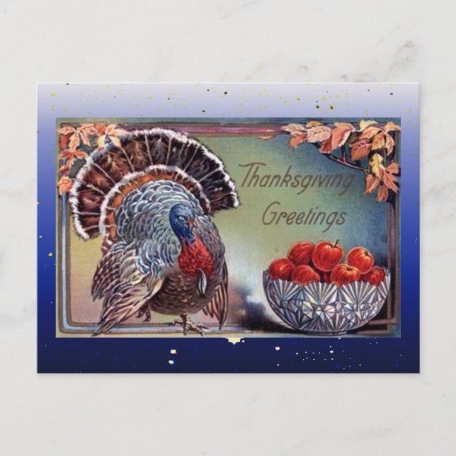 Classic Turkey and Bowl of Apples Holiday Postcard (Front)