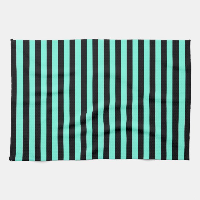 Classic Turquoise and Black Stripe Pattern Kitchen Towel (Horizontal)