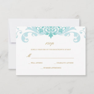 Classic Turquoise & Gold Elegant Ironworks Wedding RSVP Card