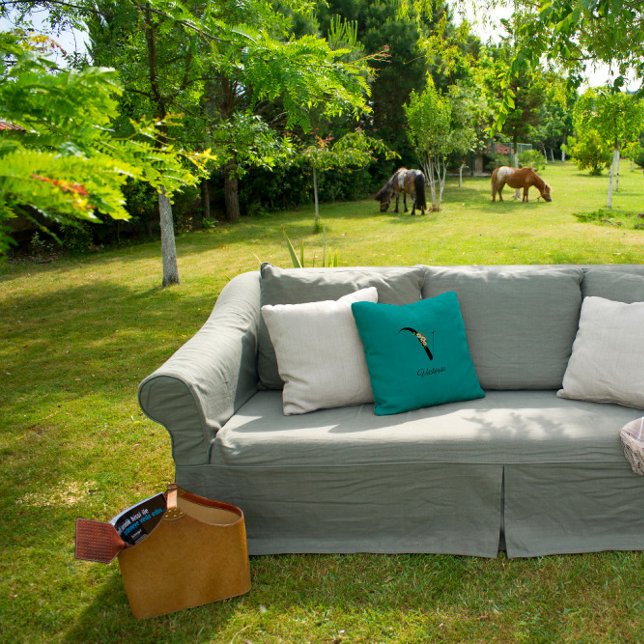 Classic turquoise hibiscus monogram Throw Pillow (Creator Uploaded)
