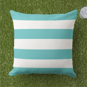 Classic Turquoise Teal Wide Horizontal Stripe Outdoor Pillow