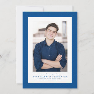 Classic tweed frame simple blue photo graduation announcement